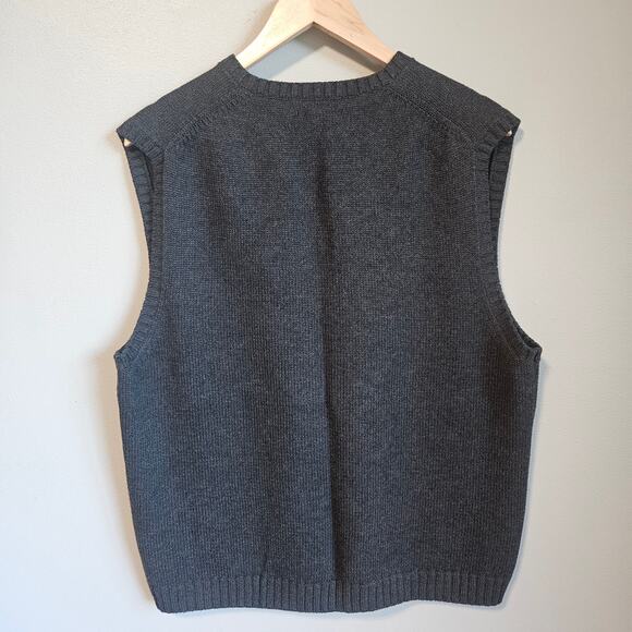 Lands' End Sweater Vest Mens L Gray Cotton Knit V Neck Pullover Preppy Old Money - Picture 5 of 7